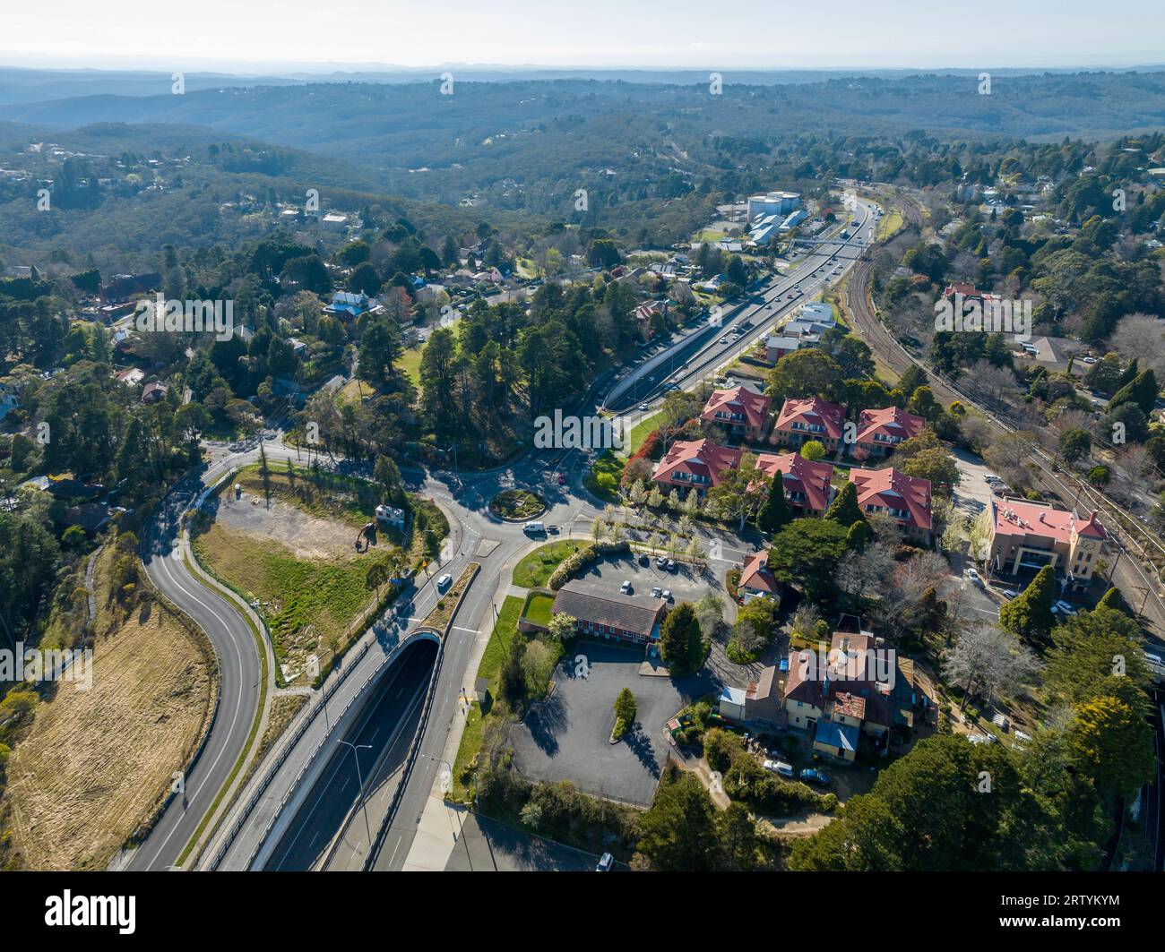 Drone aerial photograph of the Great Western Highway passing through