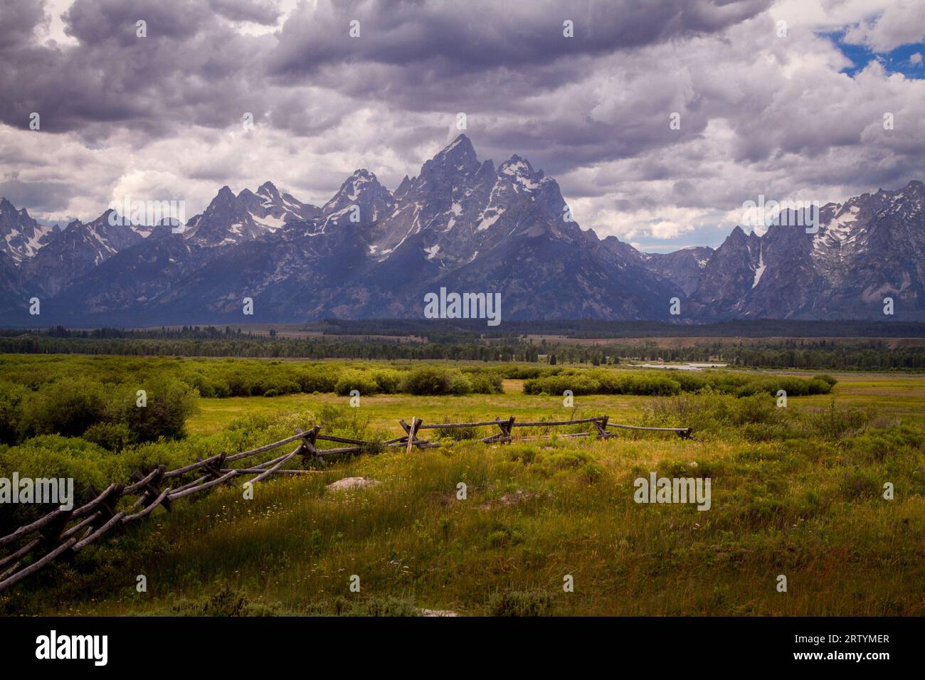 View of a Grand Teton Mountain Valley taken from the cunningham cabin historic site Stock Photo