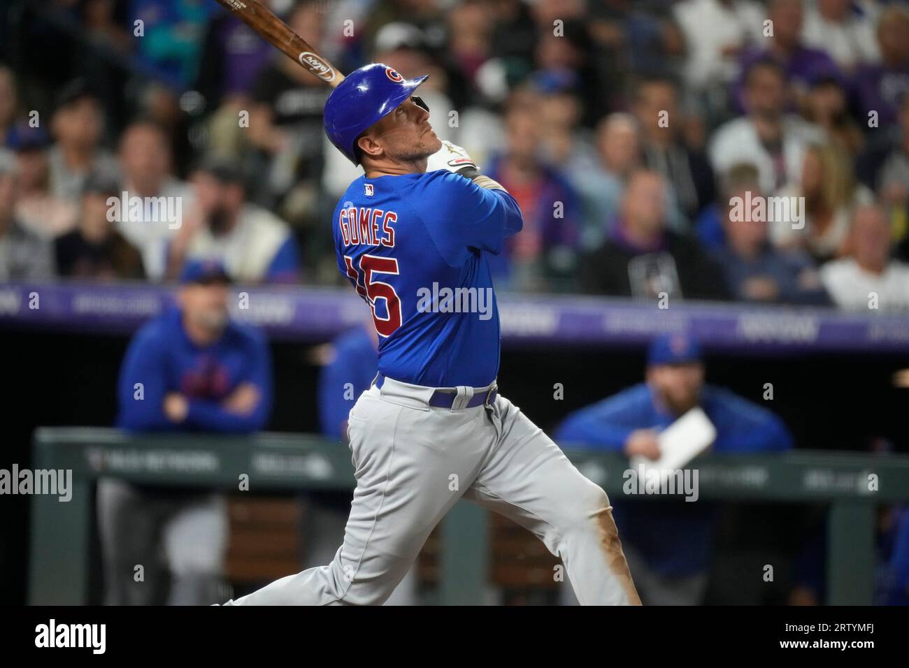 Chicago Cubs catcher Yan Gomes (15) in the fourth inning of a baseball game  Tuesday, Sept. 12, 2023, in Denver. (AP Photo/David Zalubowski Stock Photo  - Alamy