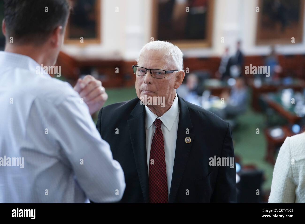 Former Texas Ranger and whistleblower DAVID MAXWELL stands in the gallery before final arguments are delivered as both sides have rested in Texas Attorney General Ken Paxton's impeachment trial in the Texas Senate on September 15, 2023. The jury is deliberating the charges late Friday afternoon. Credit: Bob Daemmrich/Alamy Live News Stock Photo