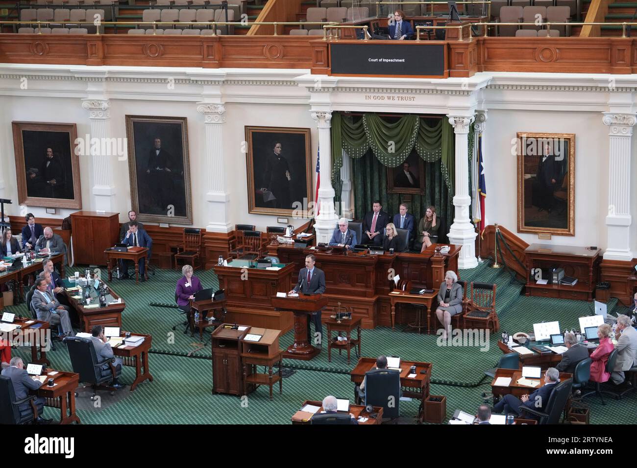 Impeachment manager Re. ANDREW MURR gives final arguments as both sides have rested in Texas Attorney General Ken Paxton's impeachment trial in the Texas Senate on September 15, 2023. The jury is deliberating the charges late Friday afternoon. Credit: Bob Daemmrich/Alamy Live News Stock Photo
