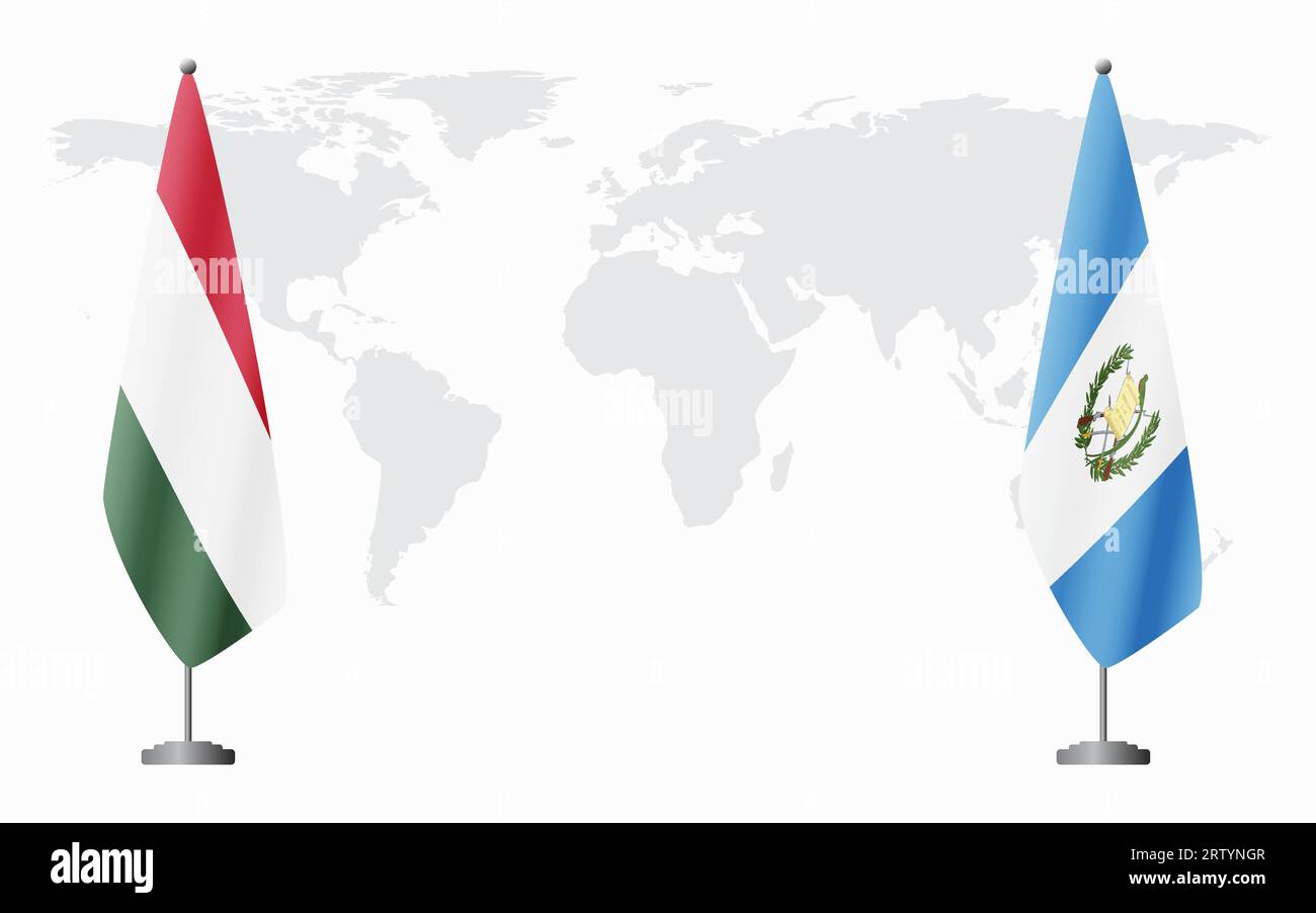 Hungary and Guatemala flags for official meeting against background of world map. Stock Vector