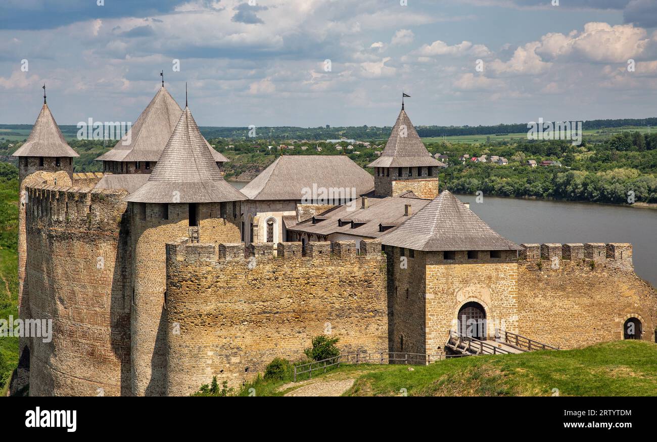 Khotyn Fortress and river Dniester. It is a medieval fortification complex in Ukraine. Stock Photo