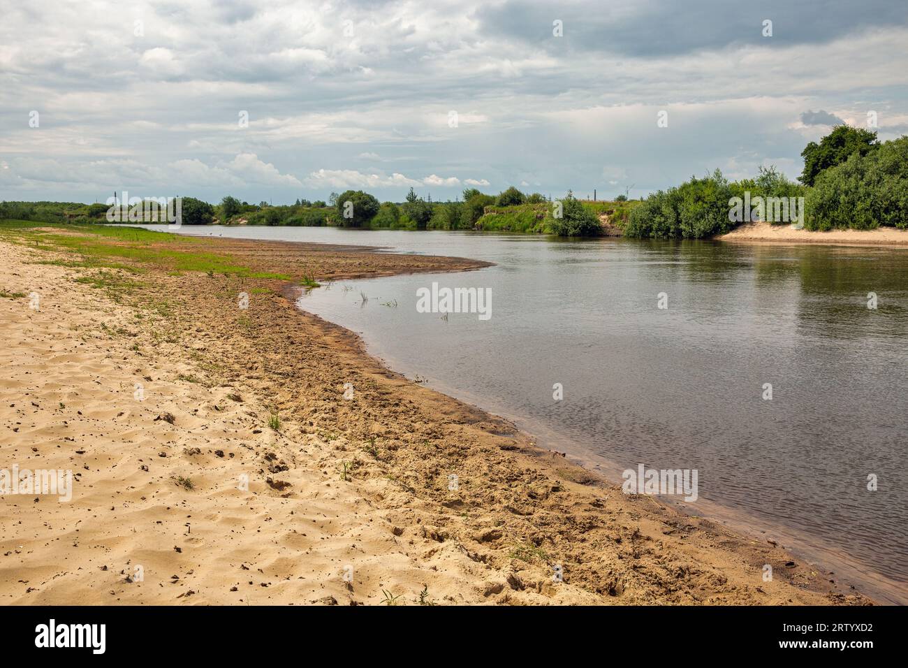 Landscape with Sluch riverbank close to Liukhcha village, Sarny, Rivne region, Western Ukraine. Stock Photo
