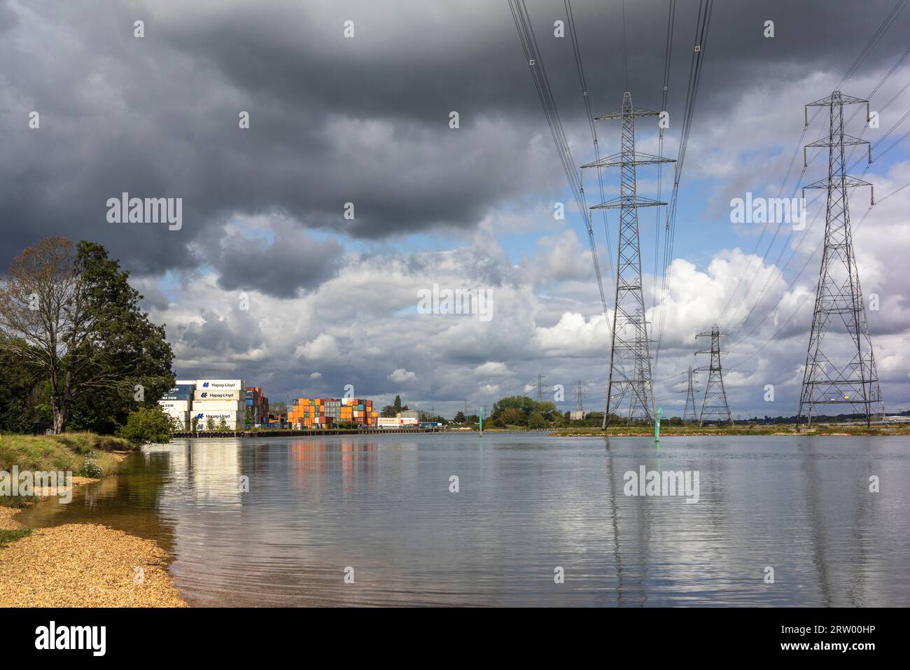 Test River seen from Totton and Eling beach, Southampton, England, UK Stock Photo