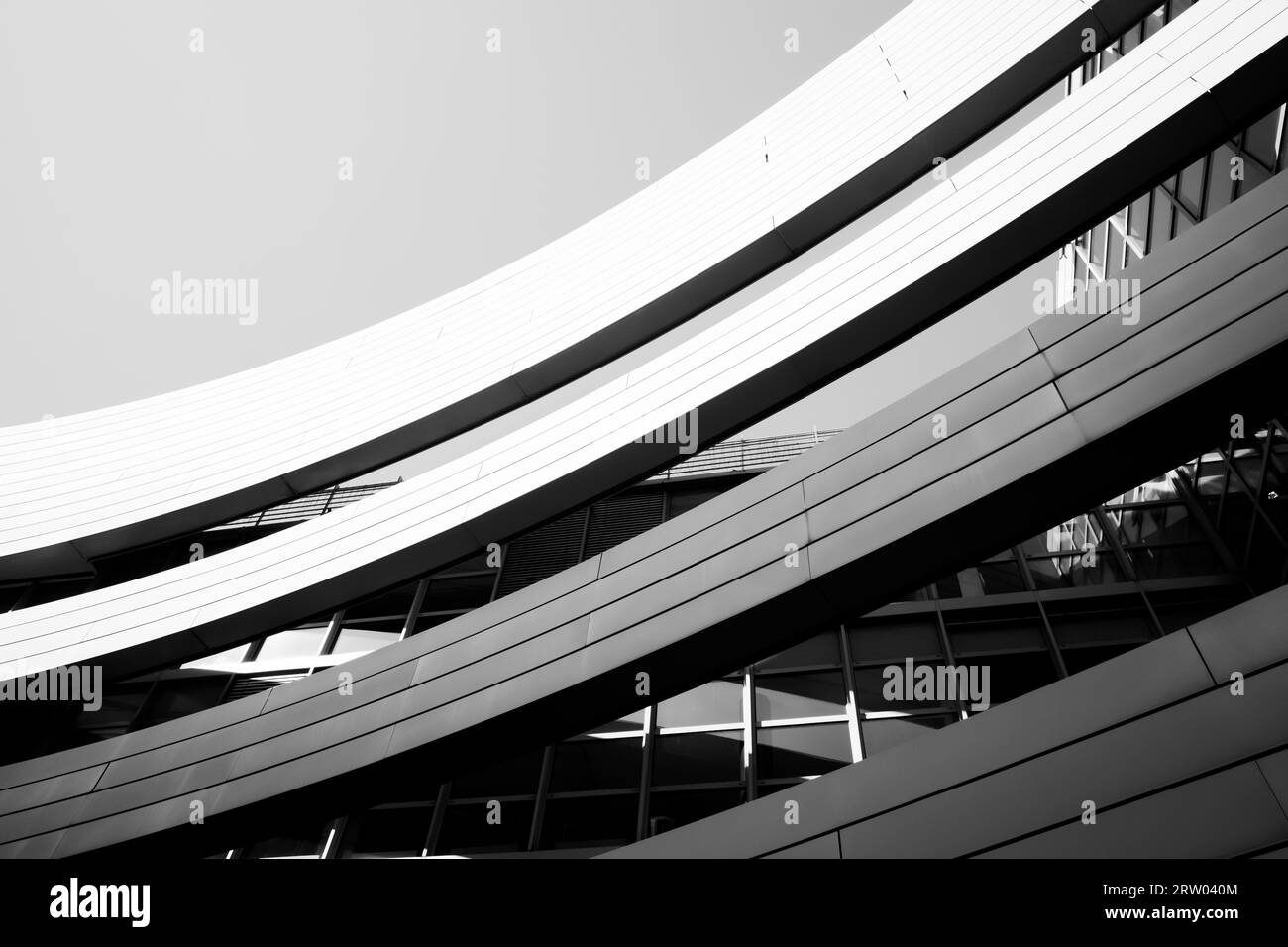 Black and white tone, Selective focus at curvature facade with opening ...