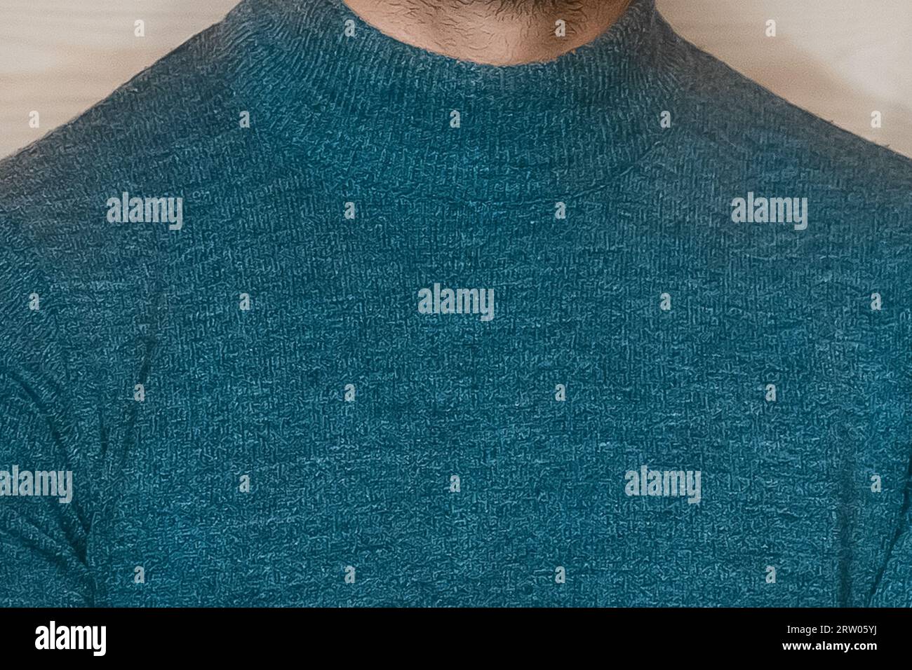 Close-up blue turtleneck men's style clothing fashion. Stock Photo