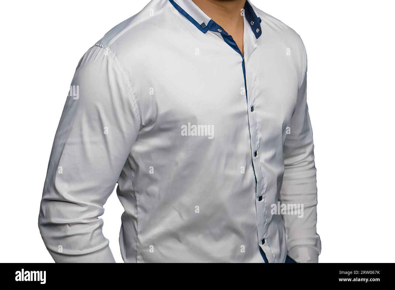 Men's style fashionable business wear white shirt on isolated background. Stock Photo