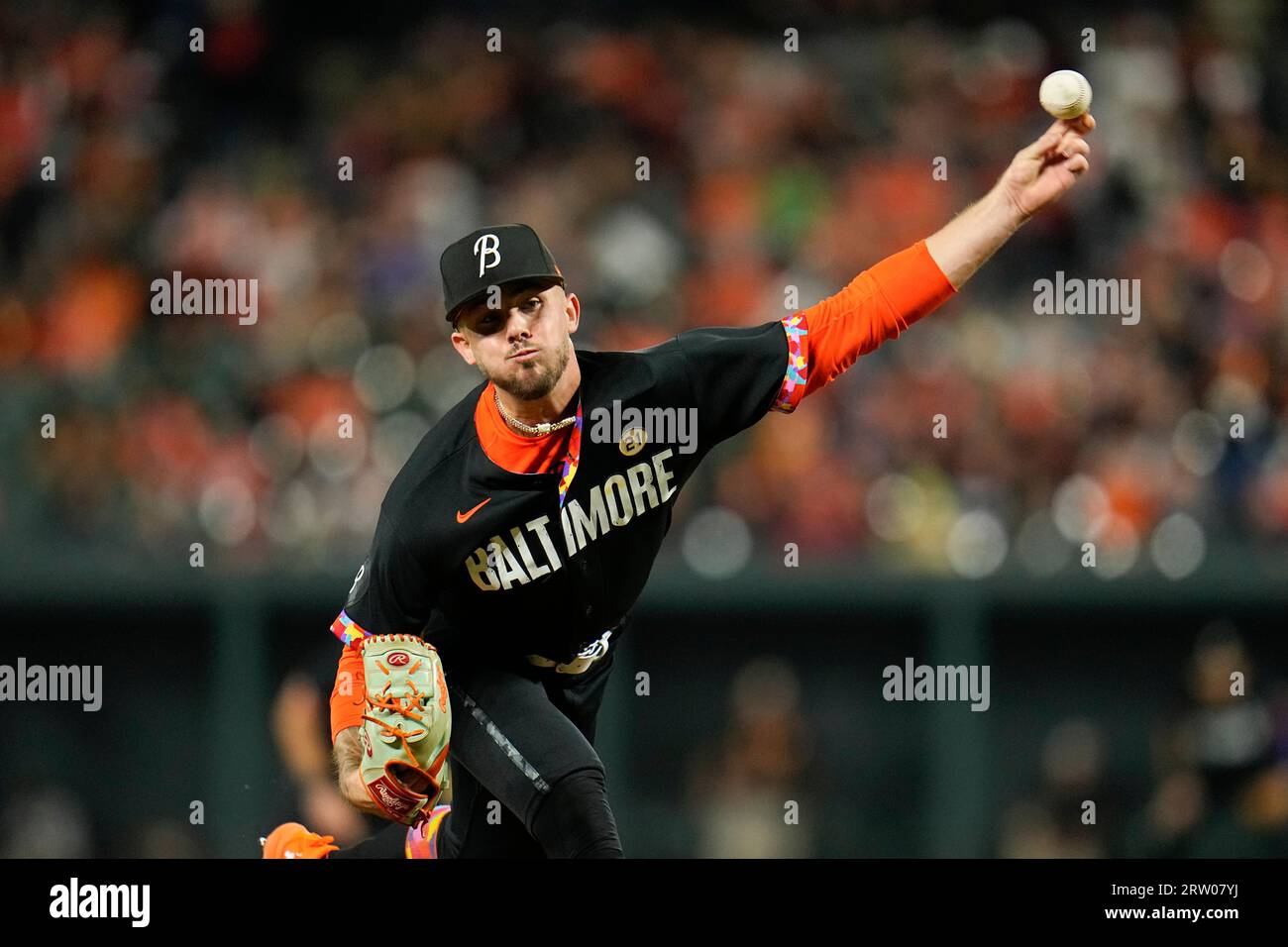 Baltimore Orioles relief pitcher DL Hall throws to the Tampa Bay Rays in  the sixth inning of a baseball game, Friday, Sept. 15, 2023, in Baltimore.  (AP Photo/Julio Cortez Stock Photo - Alamy