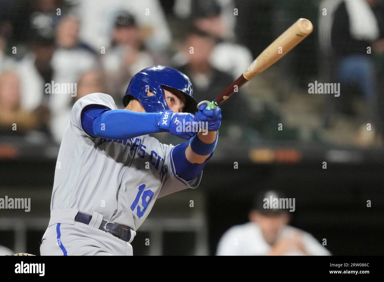 Kansas City Royals' Michael Massey watches his hit during the team's ...