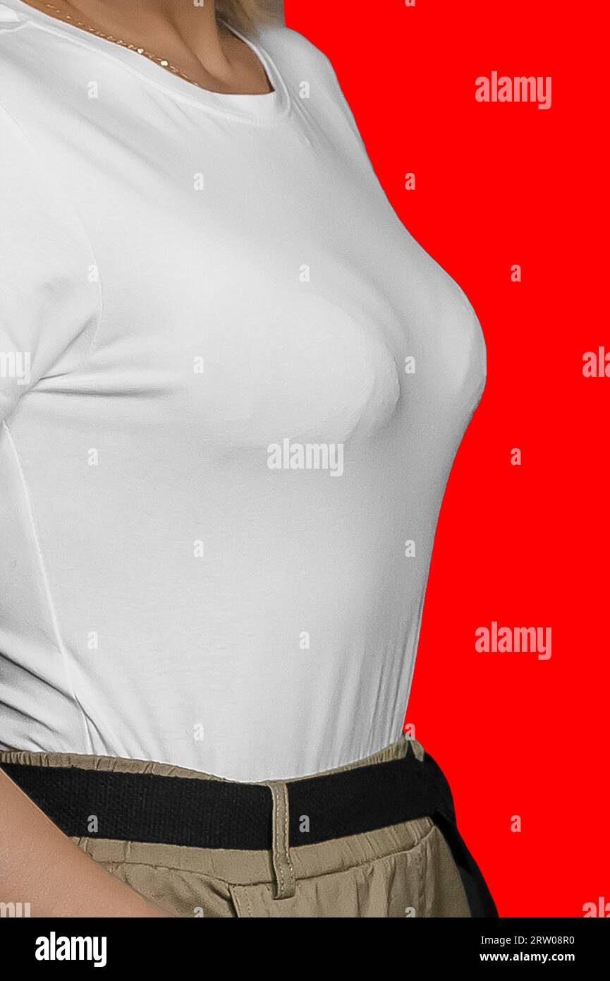 Close up female red blank t shirt hi-res stock photography and images -  Alamy