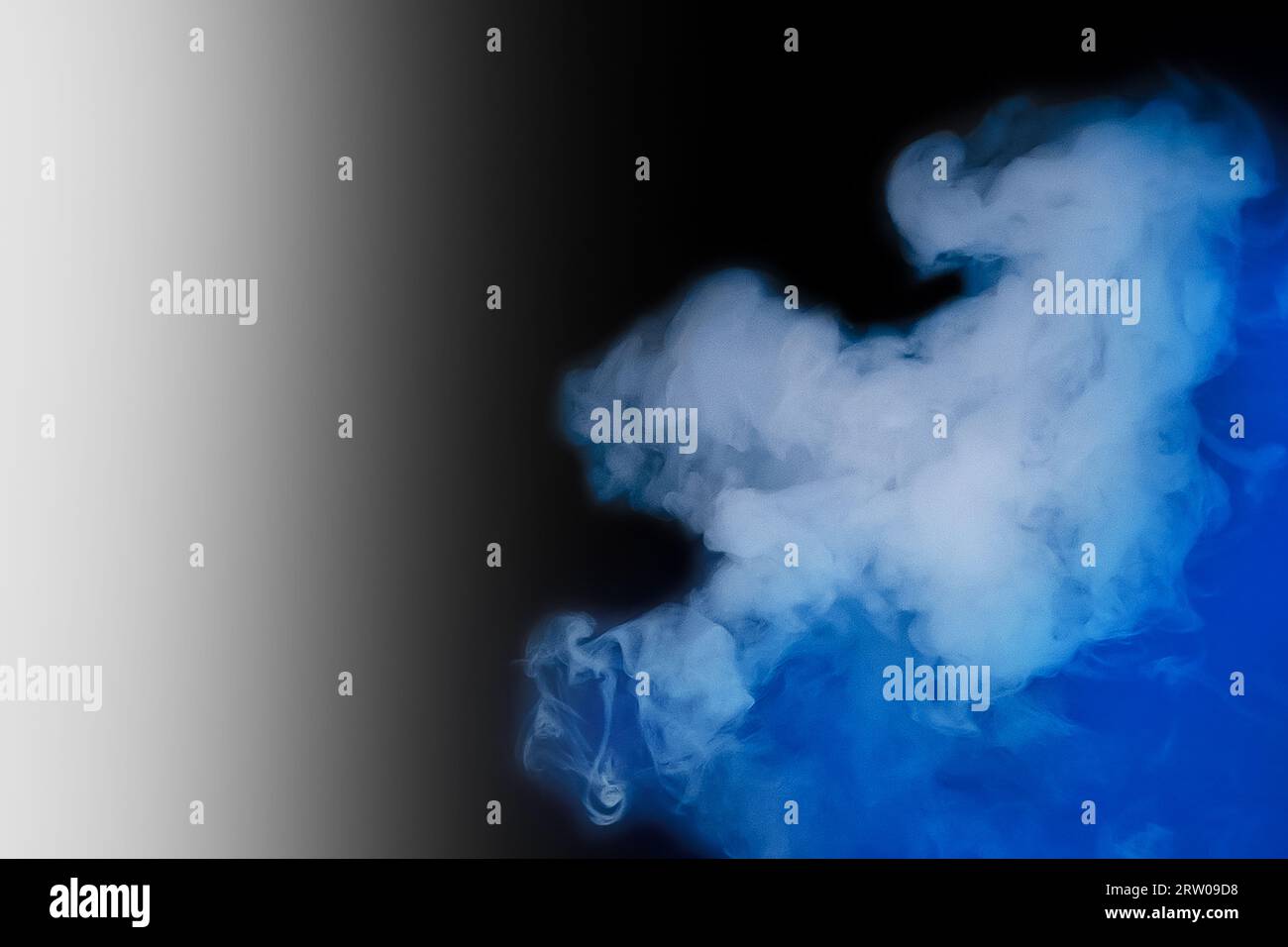 White blue smoke smoker cloud from hookah on black light shadow gradient background. Stock Photo