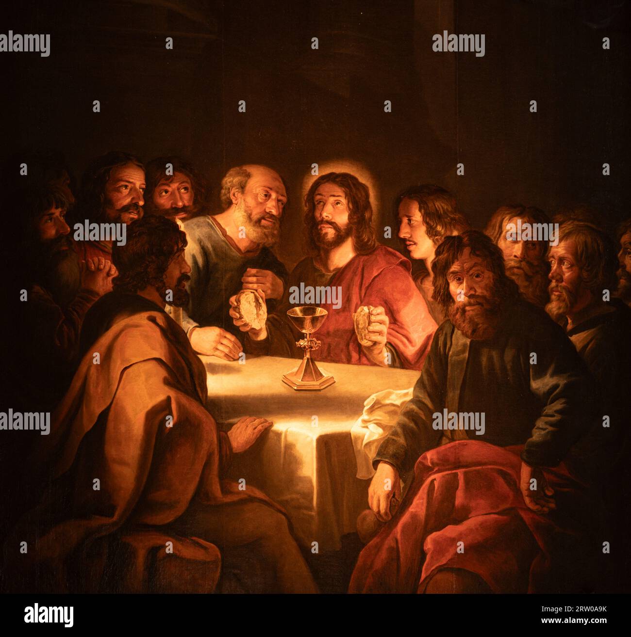 Ancient painting depicting the Holy Communion, Soro, Denmark, September 10, 2023 Stock Photo