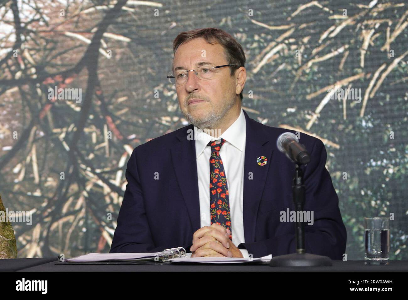 United Nations, New York, USA, September 15, 2023 - Achim Steiner, Administrator of the United Nations Development Programme (UNDP), briefs reporters on the upcoming SDG Summit and the High-Level Week of UNGA78 today at the United Nations Headquarters in New York. Photo: Luiz Rampelotto/EuropaNewswire Stock Photo
