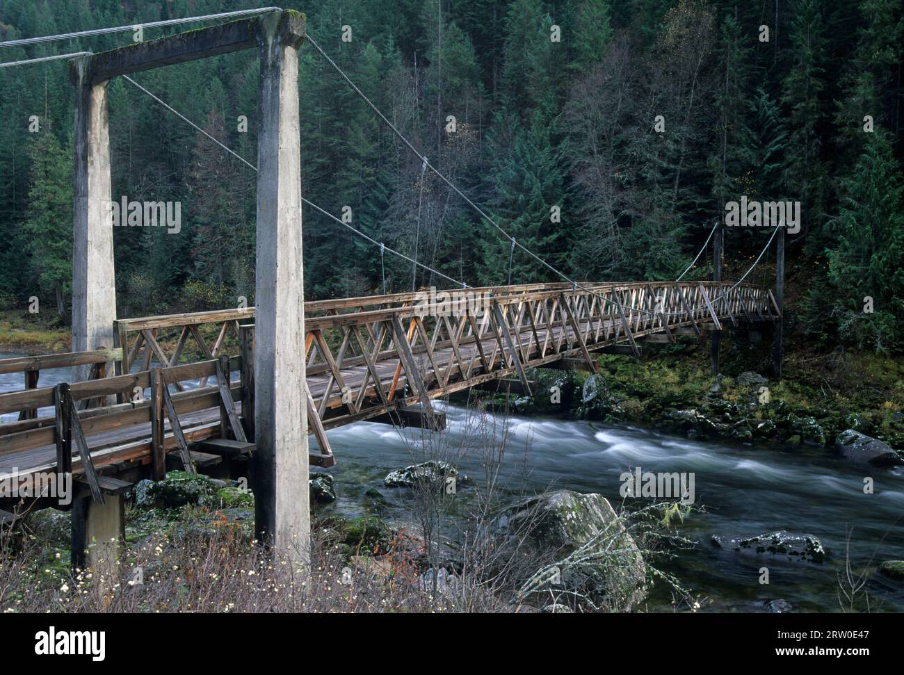 Split Creek Trailhead bridge, Clearwater National Forest, Northwest Passage Scenic Byway, Idaho Stock Photo