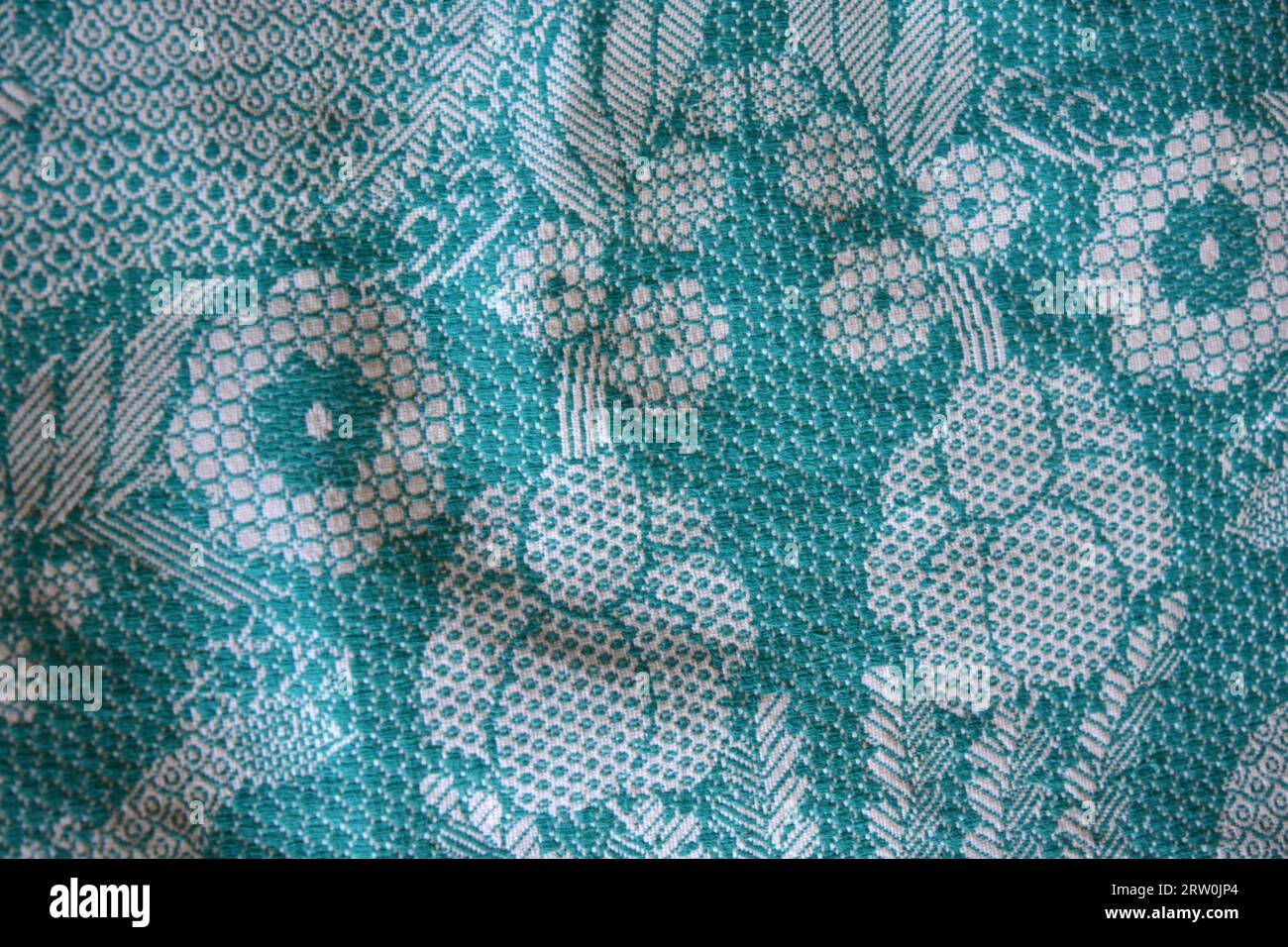 Cotton fabric, fabric of dense green and white threads. Beautiful