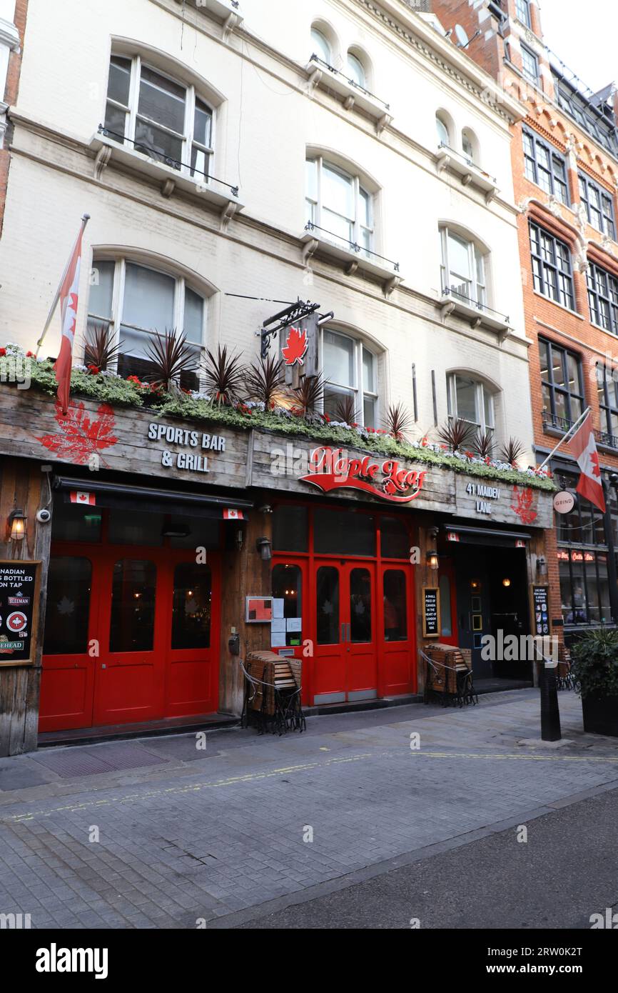 Exterior of Maple Leaf sports bar and grill Maiden Lane Covent Garden