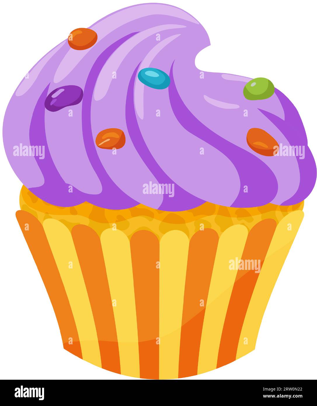A cupcake with purple frosting and colorful sprinkles. Sweet holiday