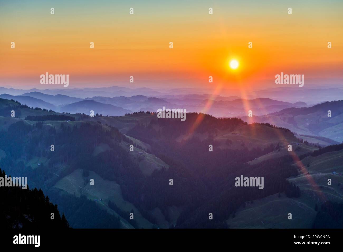 Sunrise, view from Ebenalp, Weissbad, Alpstein, Canton Appenzell Innerrhoden, Switzerland Stock Photo