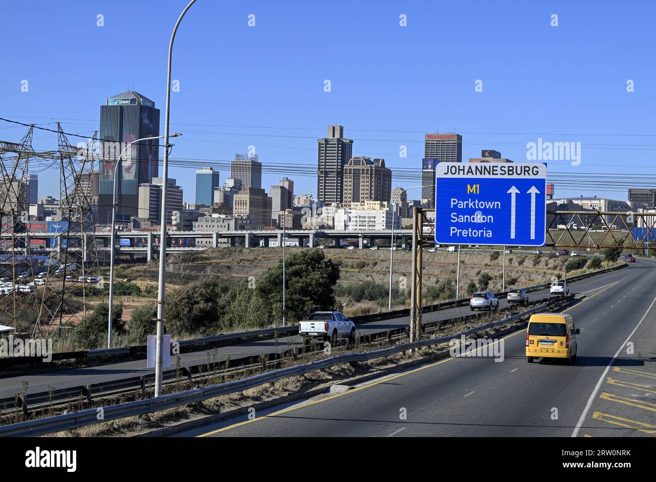 M1 motorway in front of the Johannesburg skyline, Gauteng province