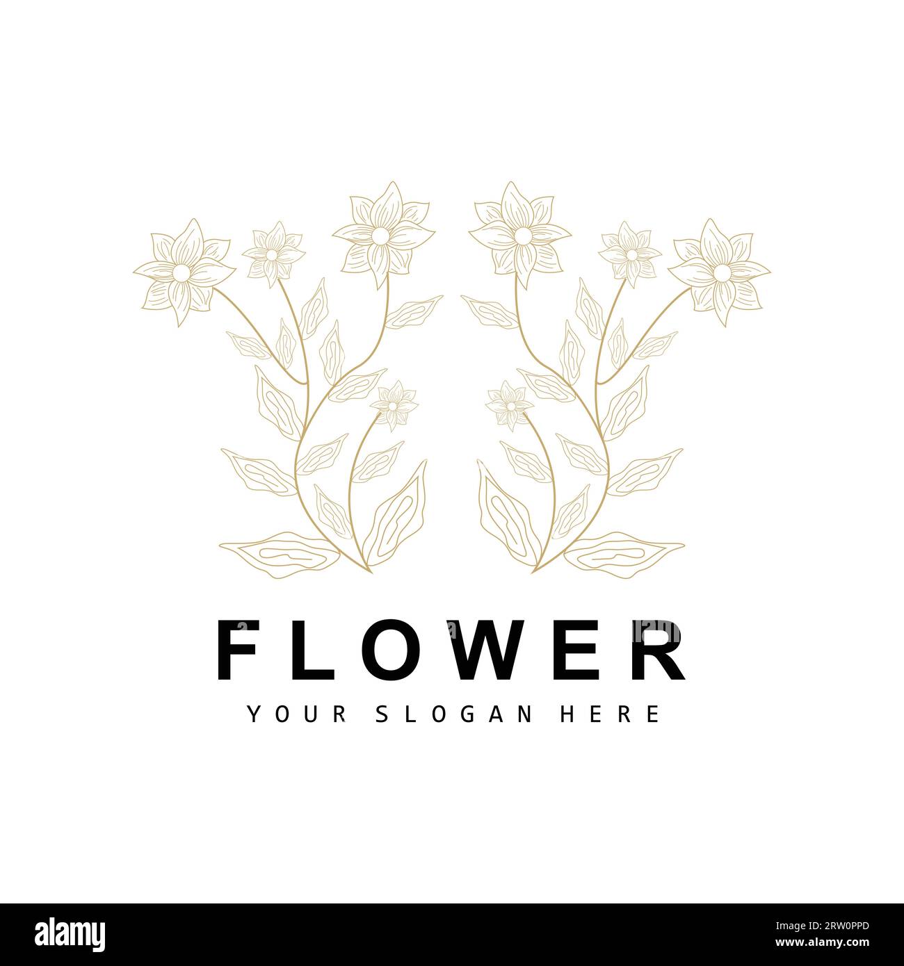 Simple Botanical Leaf and Flower Logo, Vector Natural Line Style ...