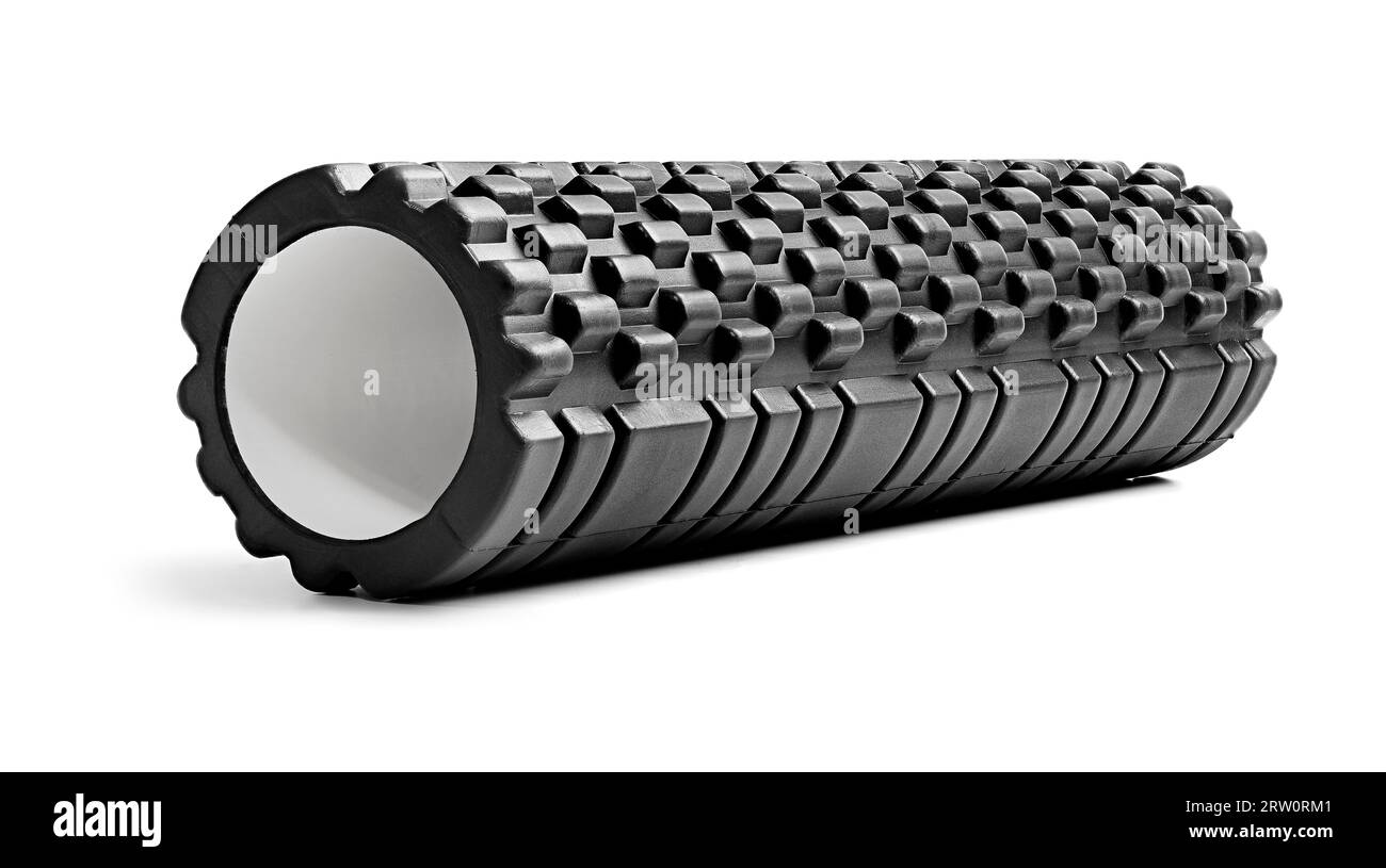 A black bumpy foam massage roller. Foam rolling is a self