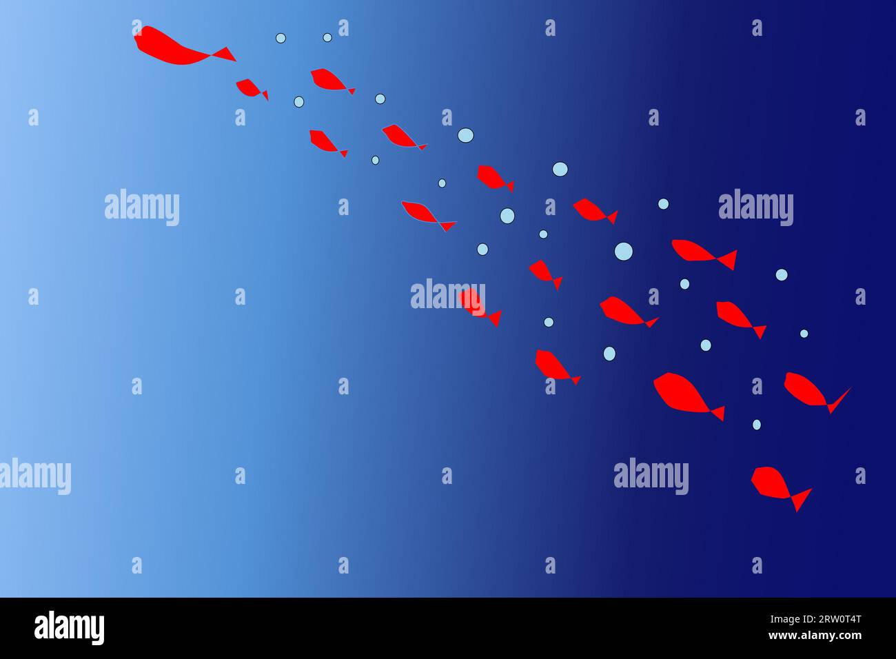 Shoal of red fish in the sea, illustration Stock Photo