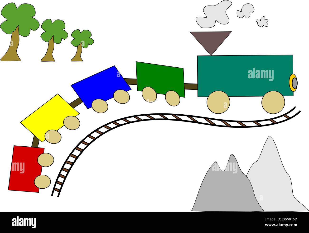 Railway journey over hill and dale, illustration Stock Photo