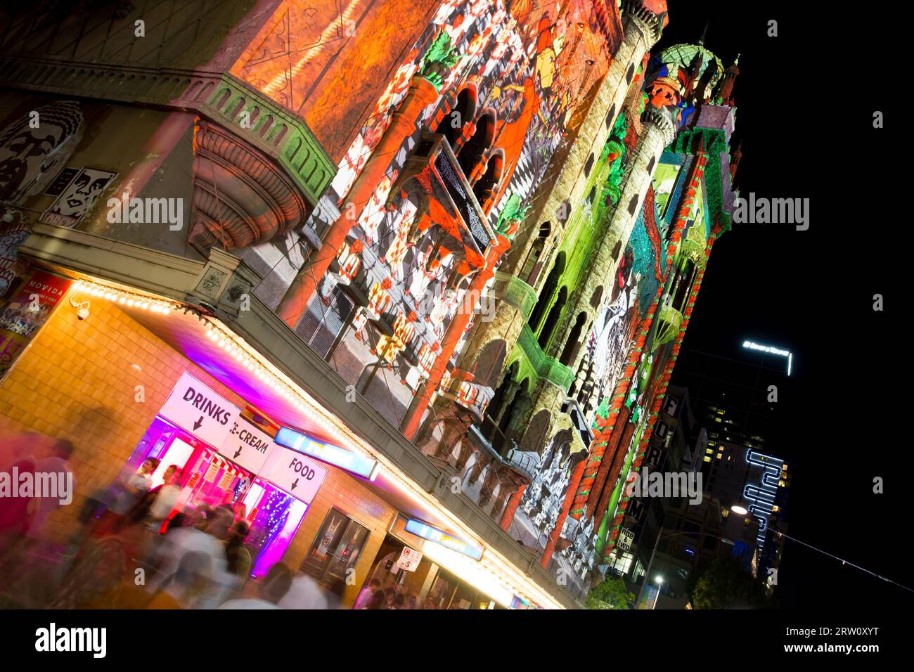 Melbourne, Australia, February 21, The Forum Theatre on Flinders St during White Night on February 21st 2015 Stock Photo