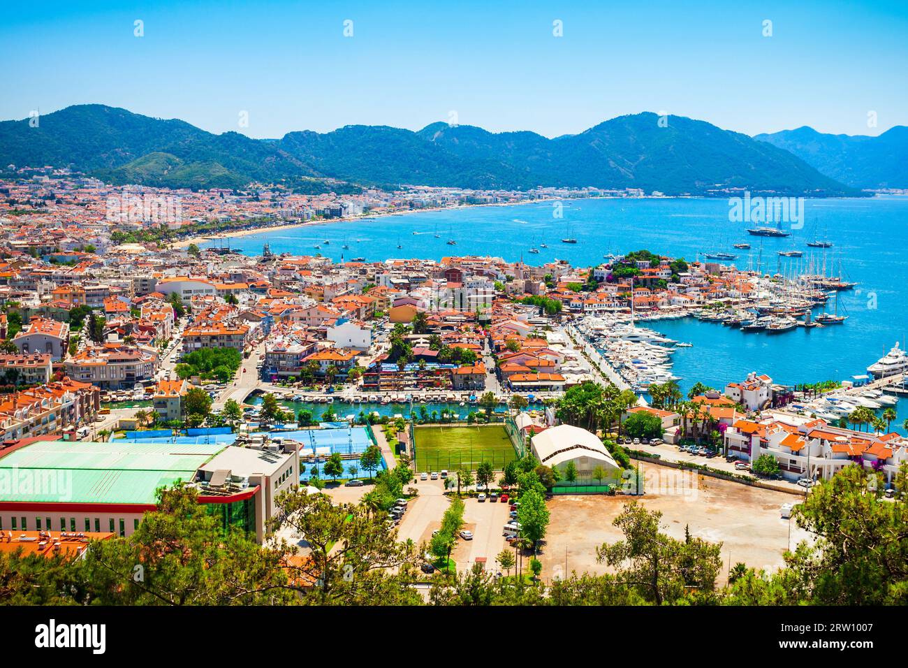 Marmaris Marina With Yachts Aerial Panoramic View In Turkey Stock Photo Marmaris Marina With Yachts Aerial Panoramic View In Turkey Stock Photo