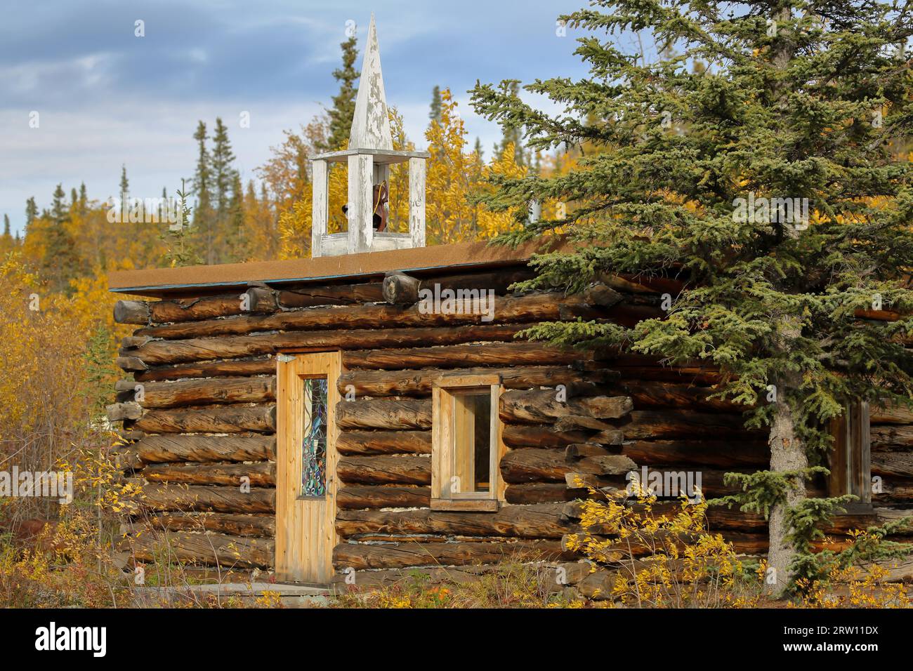 Log building beside the richardson highway alaska stock photo alamy