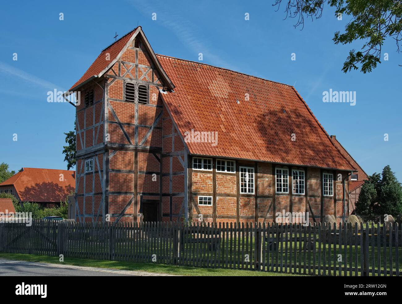 Half-timbered church of Damnatz, Luechow-Dannenberg district, Lower Saxony, Germany Stock Photo