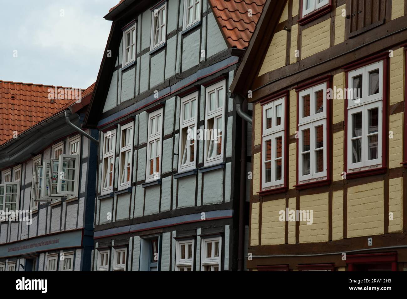 Facades of half-timbered houses in Hitzacker (Elbe), Luechow-Dannenberg district, Lower Saxony, Germany Stock Photo