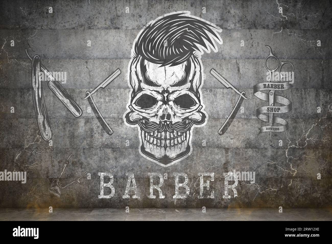 3D wallpaper barber shop is a special and unique .3D illustration