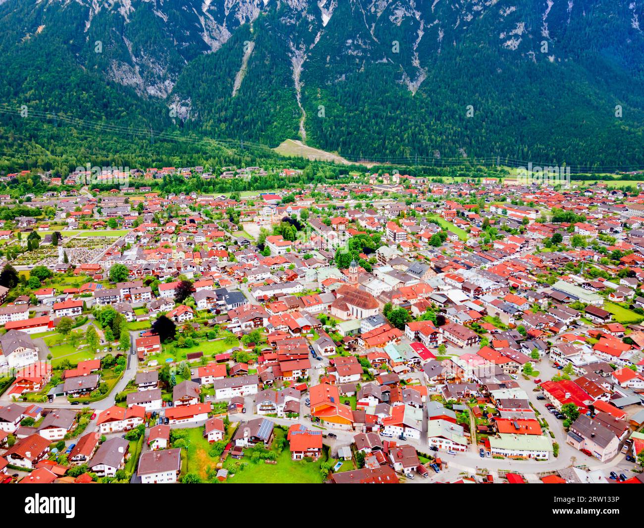 Mittenwald town aerial panoramic view in Bavaria, Germany Stock Photo ...