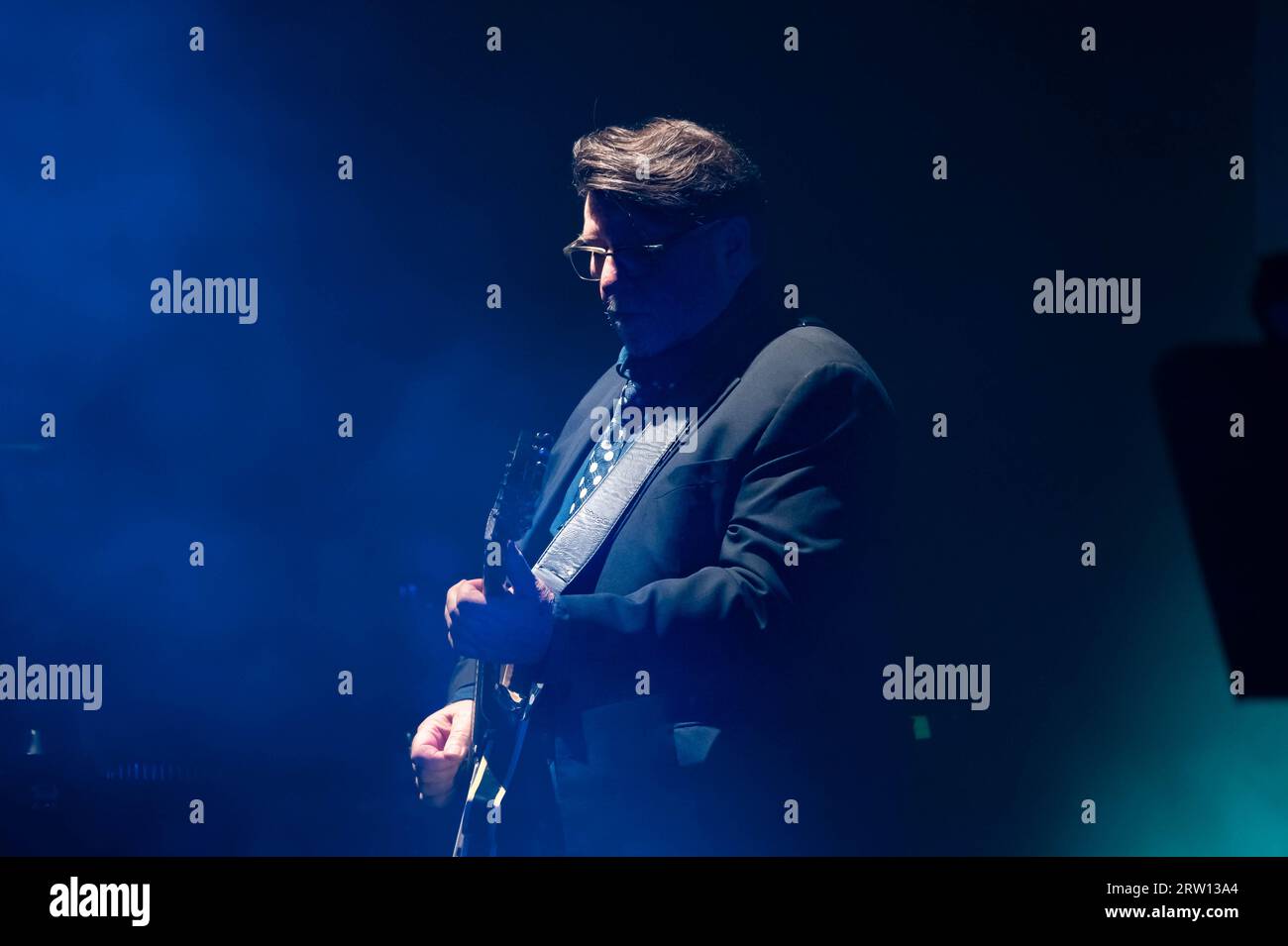 Photographs of Will Sergeant  of Echo & the Bunnymen performing at Usher Hall Edinburgh on the 14th September 2023 Stock Photo