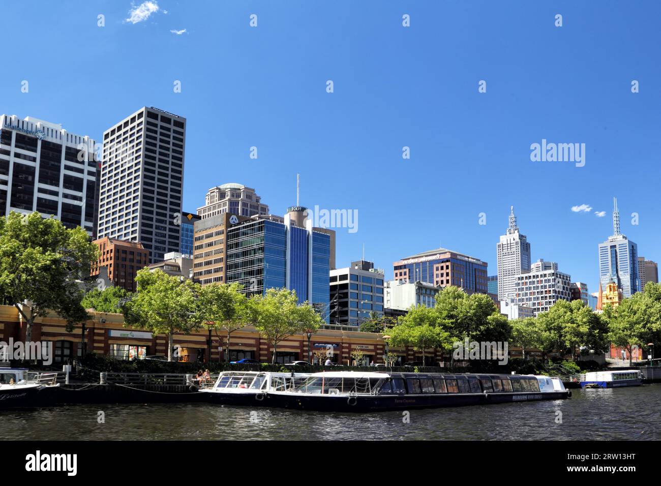 Downtown Melbourne, Victoria, Australia, on a beautiful summer day. View of Melbourne from the Yarra River, on a sunny summer day Stock Photo