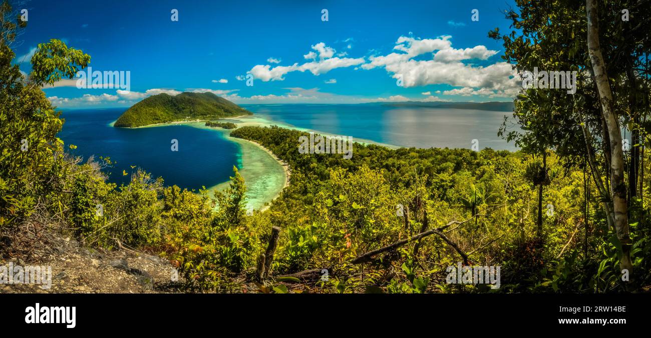 Clear blue sea with wilderness and greenery of Kri island in Raja Ampat in West Papua, Indonesia. In this region, one can only meet people from Stock Photo