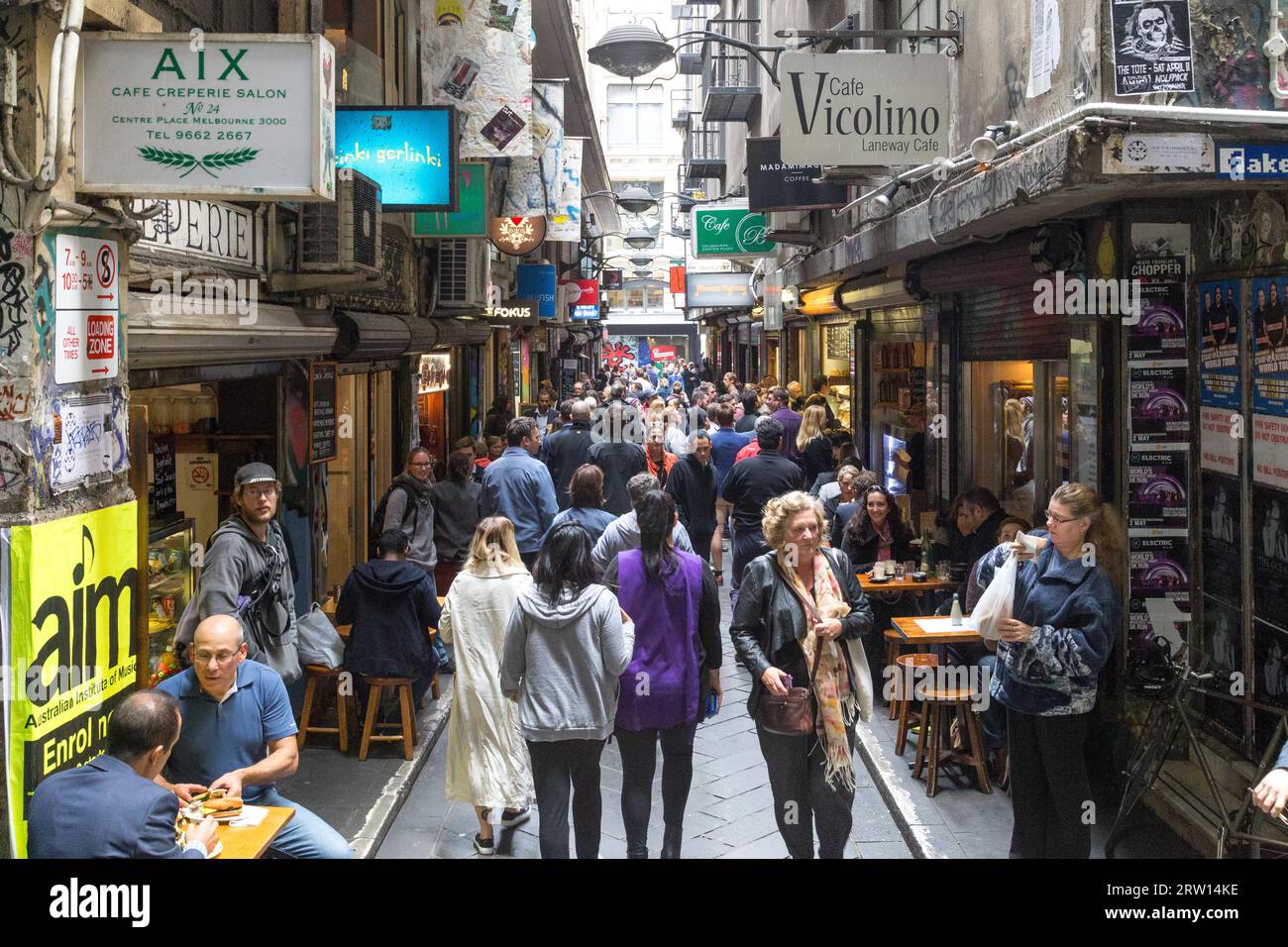Melbourne, Australia, April 21, 2015: The busy Centre Place alley filled with people Stock Photo