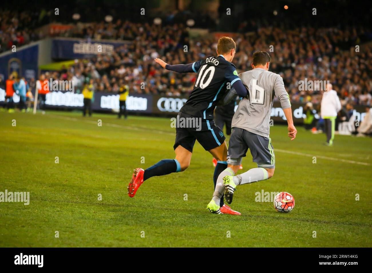 MELBOURNE, AUSTRALIA, JULY 24: Manchester City play Real Madrid in match 3 of the 2015 International Champions Cup Stock Photo