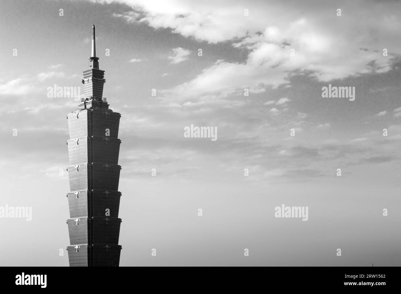 Taipei, Taiwan, January 5, 2015: Close up of Taipei 101 tower in black and white Stock Photo