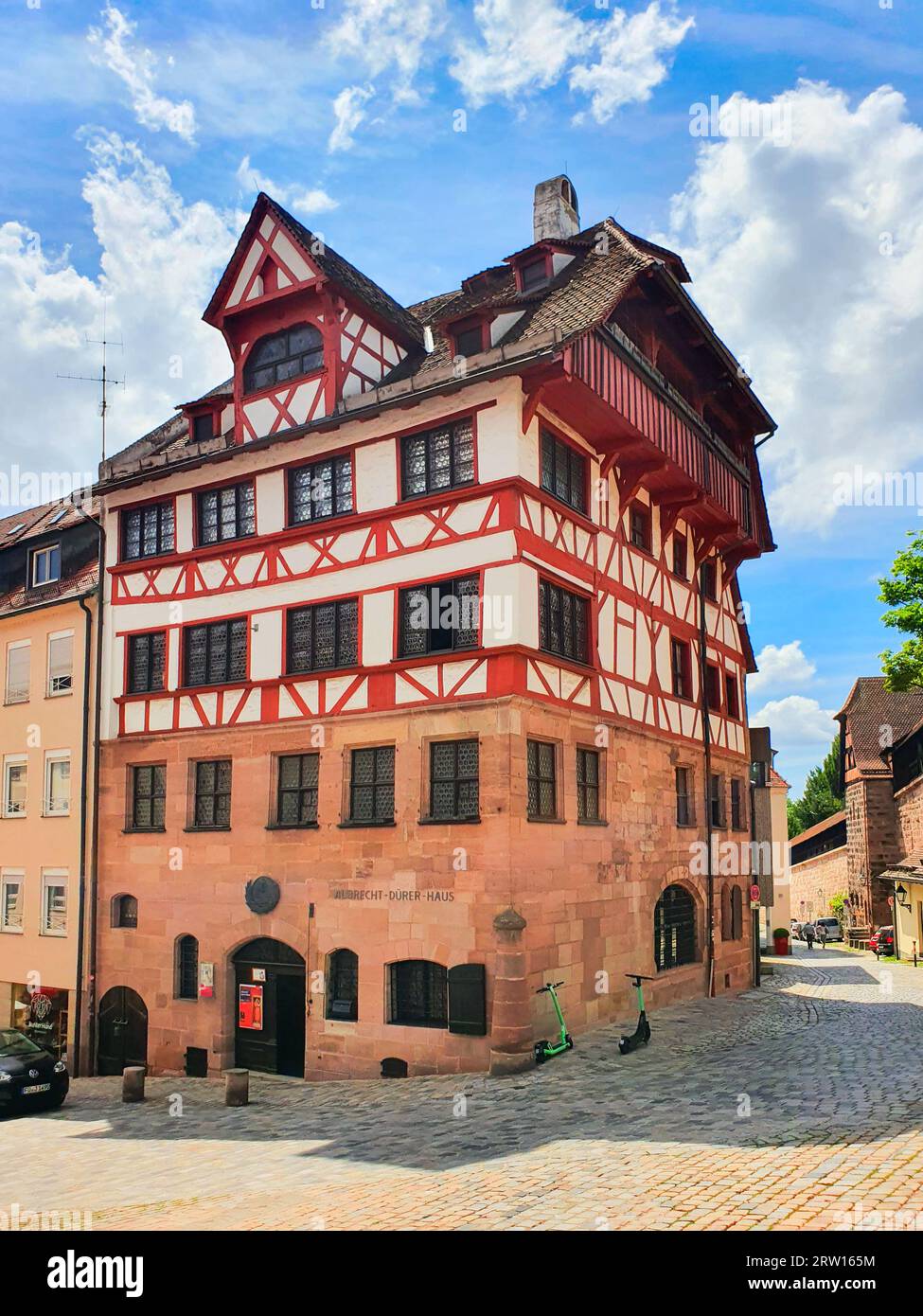 Nuremberg, Germany - July 10, 2021: Albrecht Durer House is a fachwerk house in Nuremberg old town. Nuremberg is the second largest city of Bavaria st Stock Photo