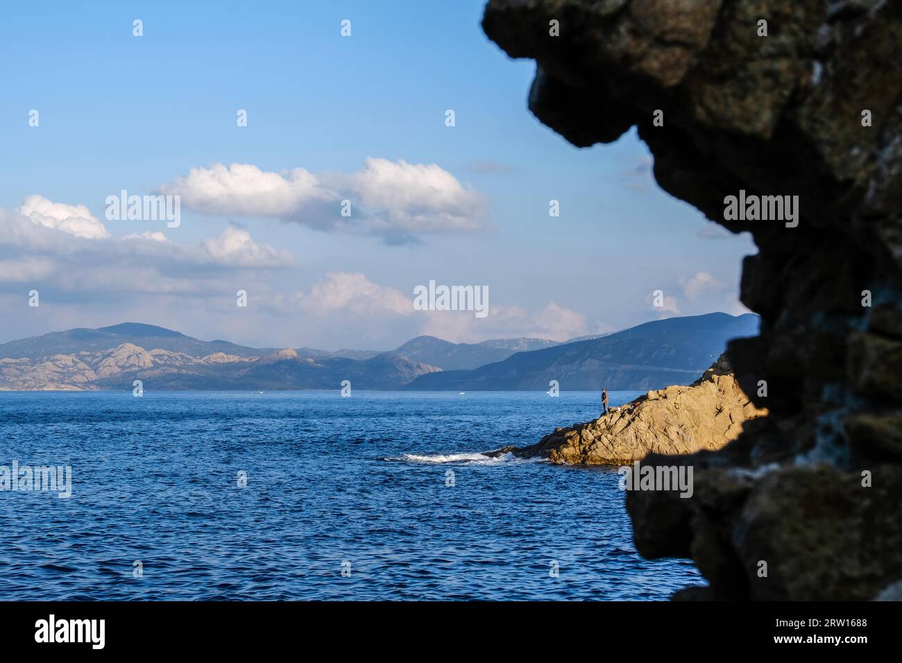 View of the Mediterranean Sea and the north side of the Mediterranean island Corsica, France Stock Photo
