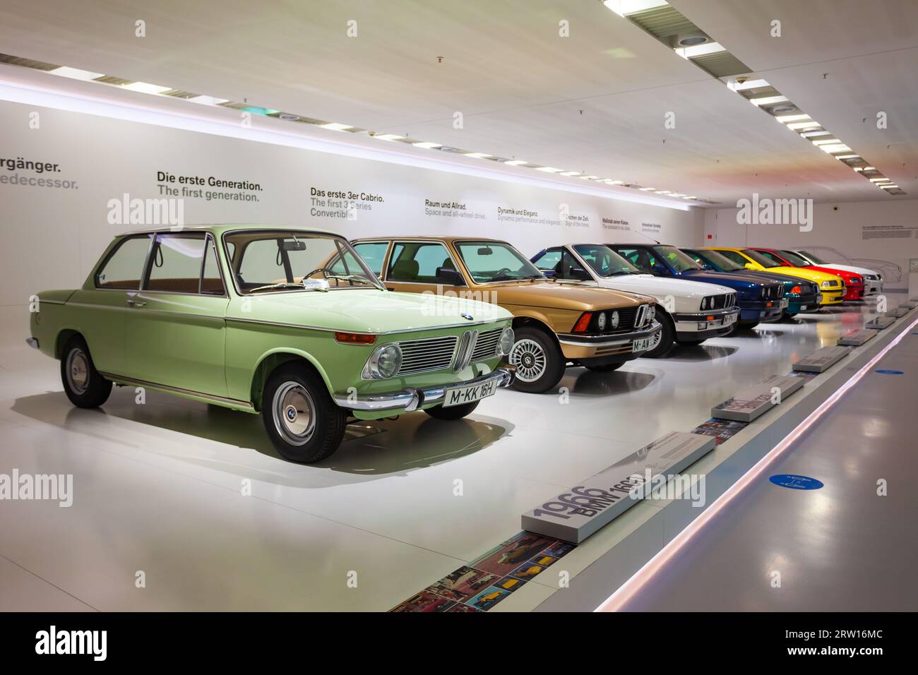 Munich, Germany - July 08, 2021: Row of classic to modern BMW car ...