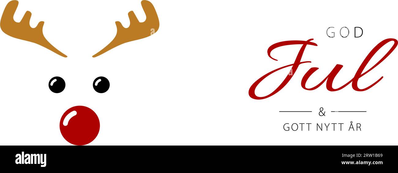 Merry Christmas and Happy New Year lettering in Swedish (God Jul och Gott Nytt År) with reindeer. Christmas banner concept Stock Vector