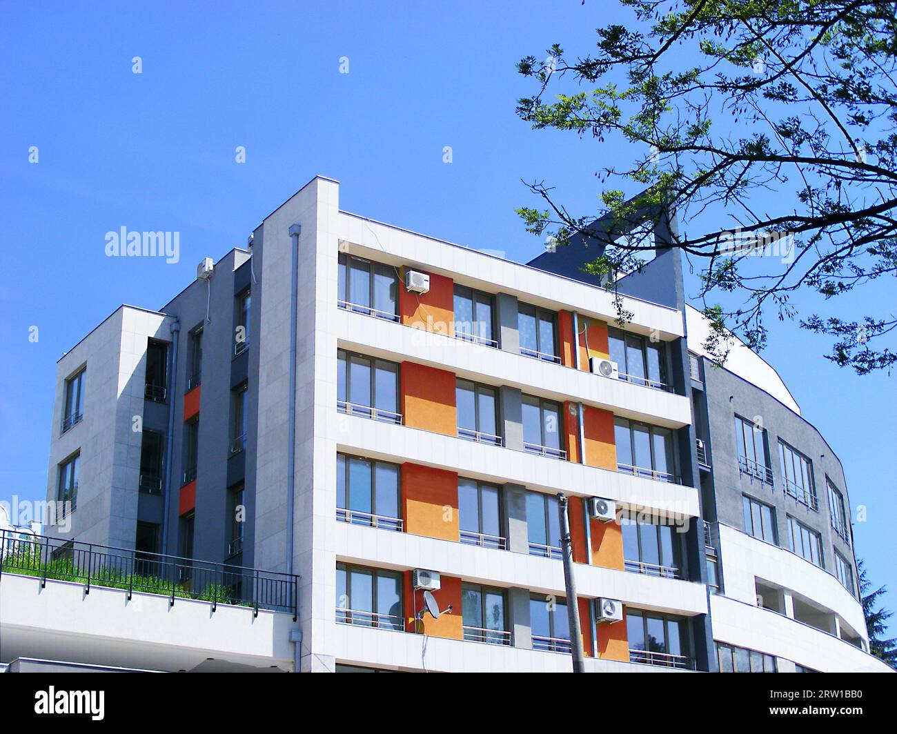 Modern design architecture in urban big city, combination of steel, bricks and glass elements Stock Photo