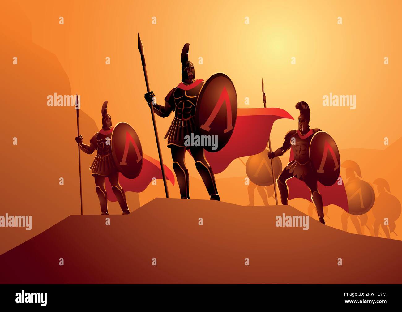 Vector illustration of the famous three hundred Spartans getting ready for the famous Battle of