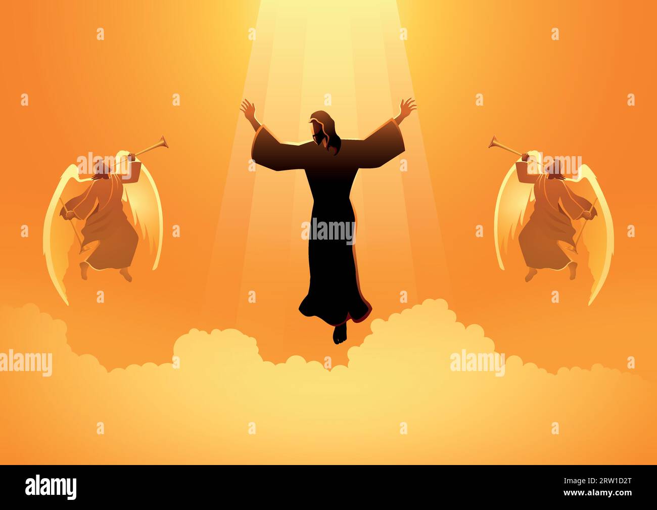 Biblical silhouette illustration series, the ascension day of Jesus Christ, the judgement day theme Stock Vector
