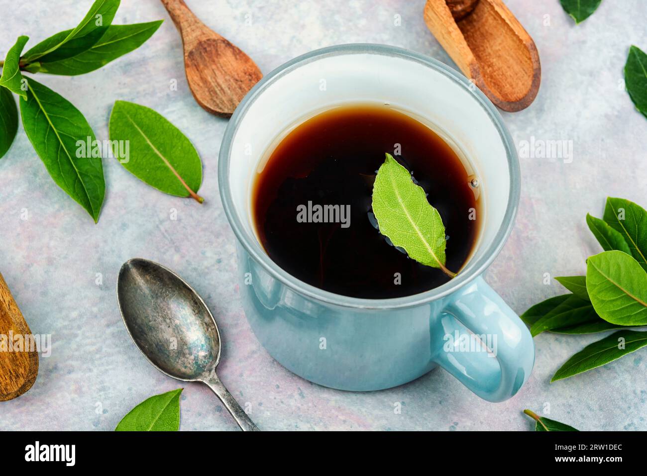 Fresh tea from bay leaf in cup Stock Photo