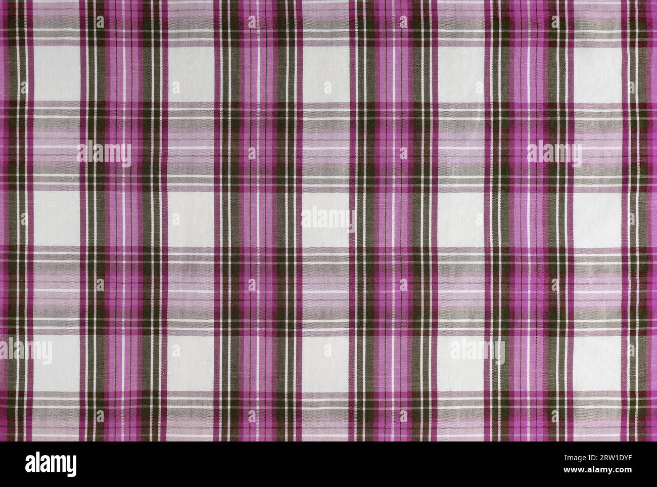 Pink checkered texture fabric, tartan pattern. Shirt fabric, tablecloth textile, linen plaid cloth, classic scottish check pattern. Backdrop, wallpape Stock Photo
